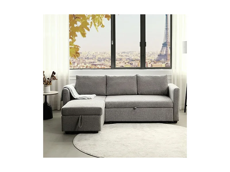 Canapé d'angle réversible 3p convertible tissu gris – WILSON