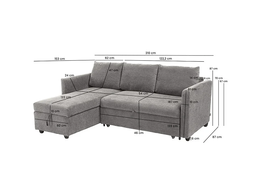 Canapé d'angle réversible 3p convertible tissu gris – WILSON