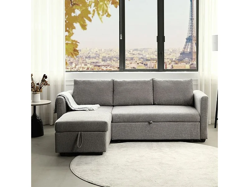 Canapé d'angle réversible 3p convertible tissu gris – WILSON