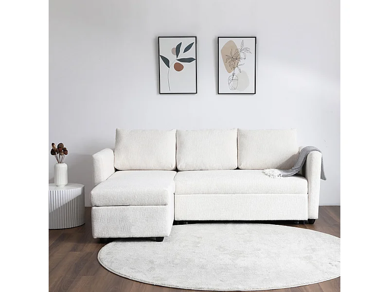 Canapé d'angle réversible 3p convertible tissu beige – WILSON