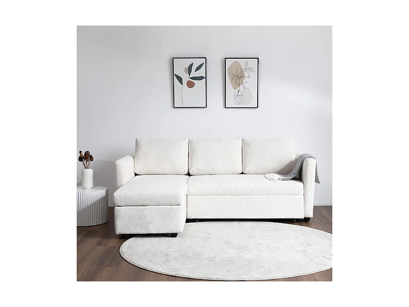 Canapé d'angle réversible 3p convertible tissu beige – WILSON