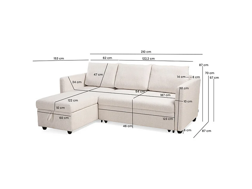 Canapé d'angle réversible 3p convertible tissu beige – WILSON