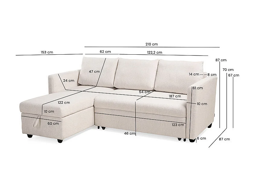 Canapé d'angle réversible 3p convertible tissu beige – WILSON