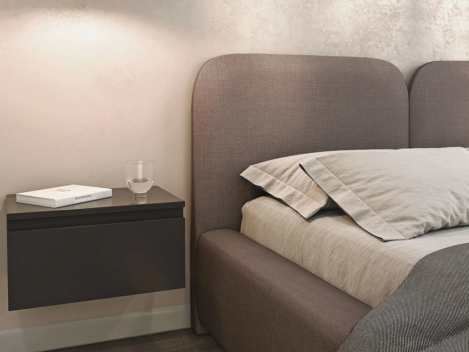 Polsterbett 180x200 mit Chenillebezug – LED – Braun – COMOVES