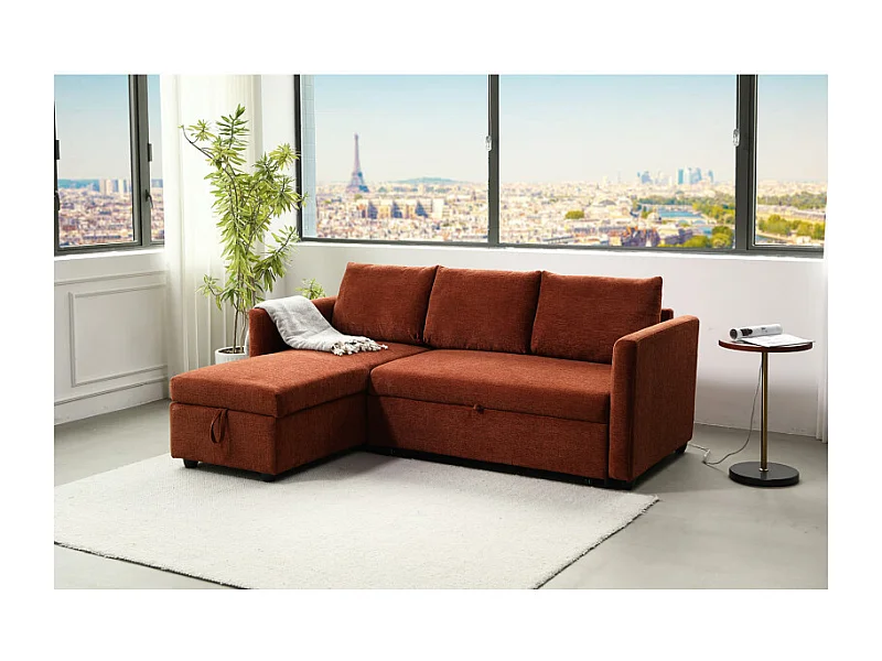 Canapé d'angle réversible 3p convertible tissu terracotta – WILSON