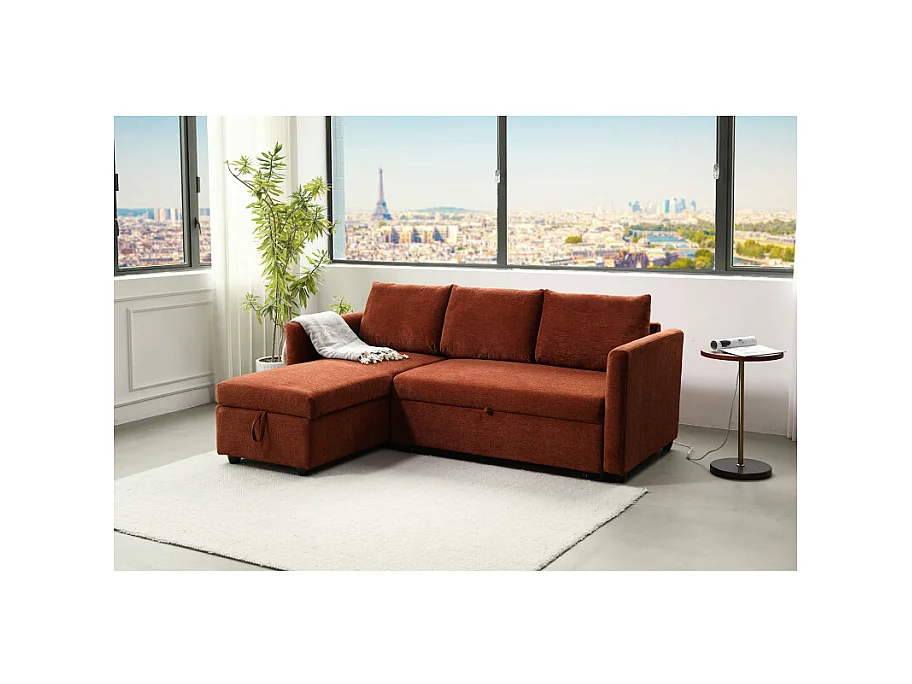 Canapé d'angle réversible 3p convertible tissu terracotta – WILSON