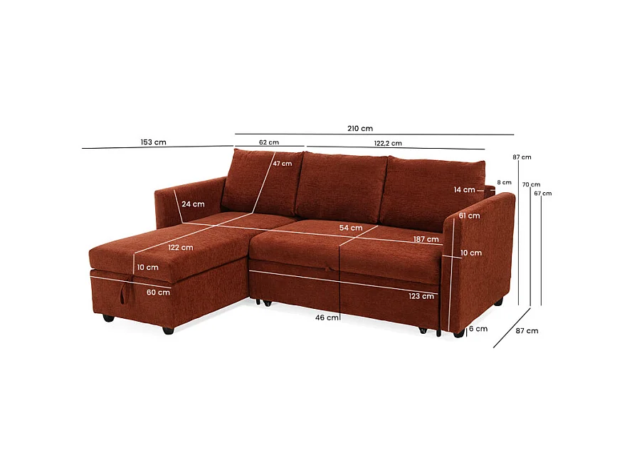 Canapé d'angle réversible 3p convertible tissu terracotta – WILSON