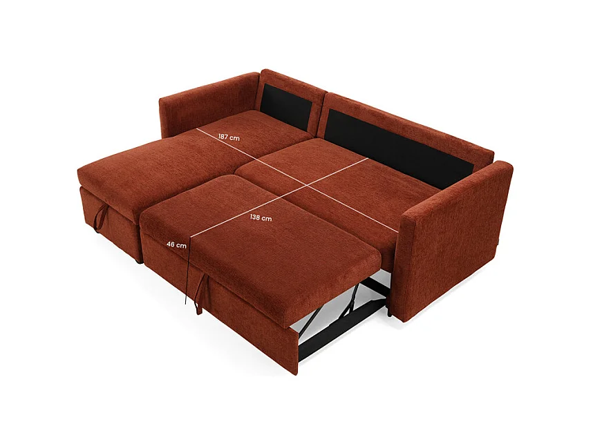 Canapé d'angle réversible 3p convertible tissu terracotta – WILSON