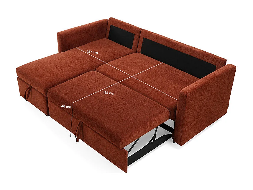 Canapé d'angle réversible 3p convertible tissu terracotta – WILSON