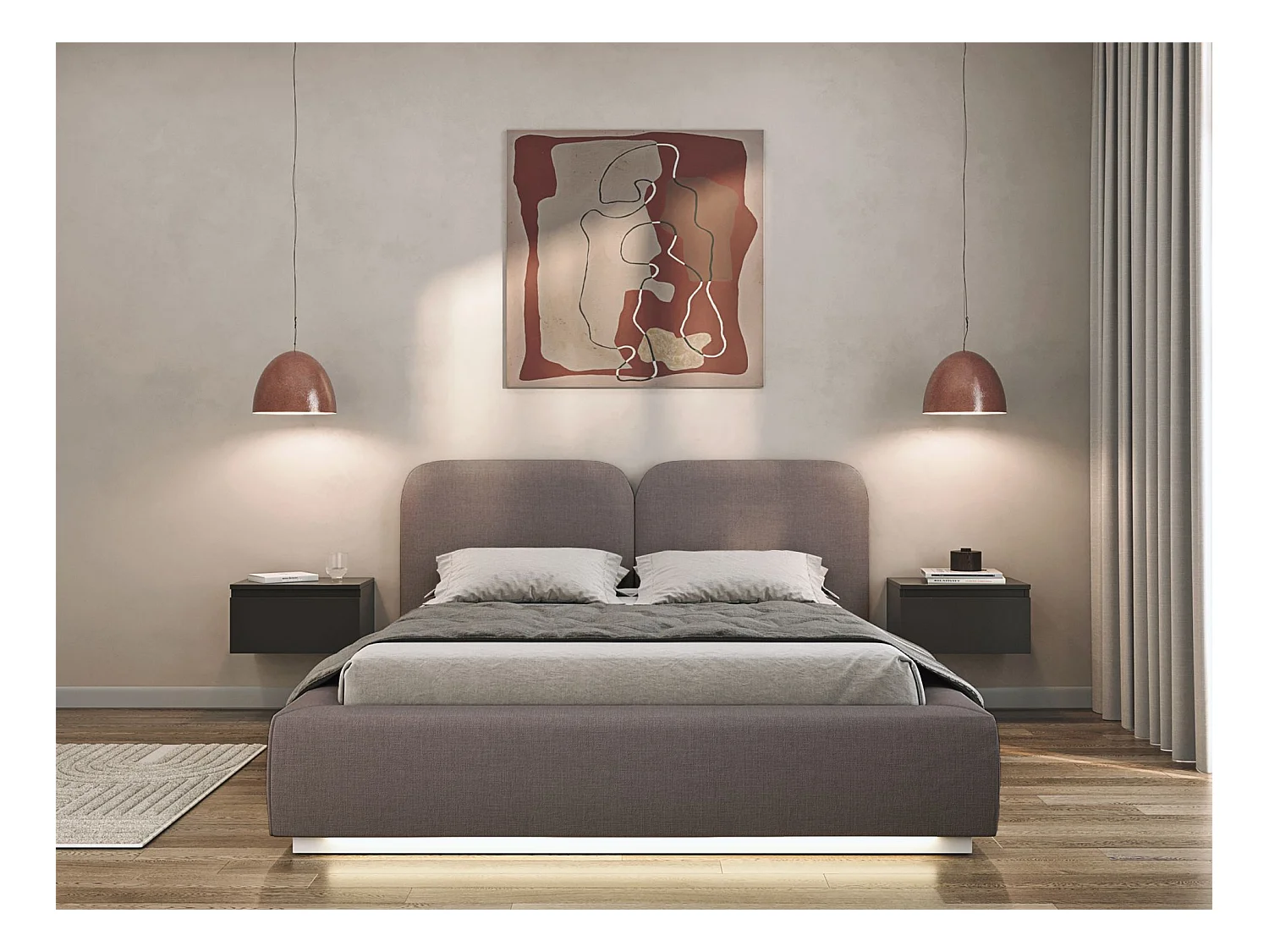 Polsterbett 140x200 mit Chenillebezug – LED – Braun – COMOVES