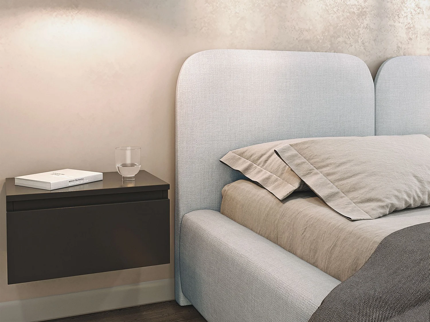 Lit tapissé 180×200 - chenille - gris clair - COMOVES