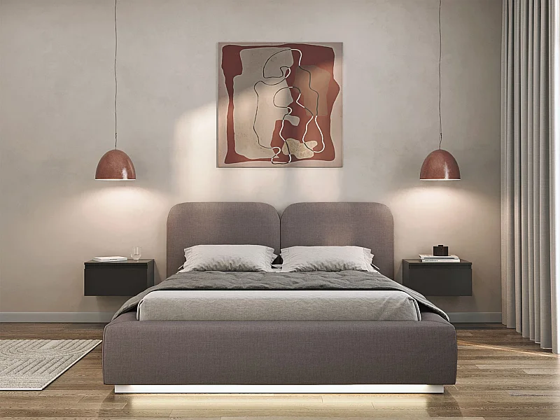 Lit tapissé avec LED 160×200 - chenille - brun - COMOVES