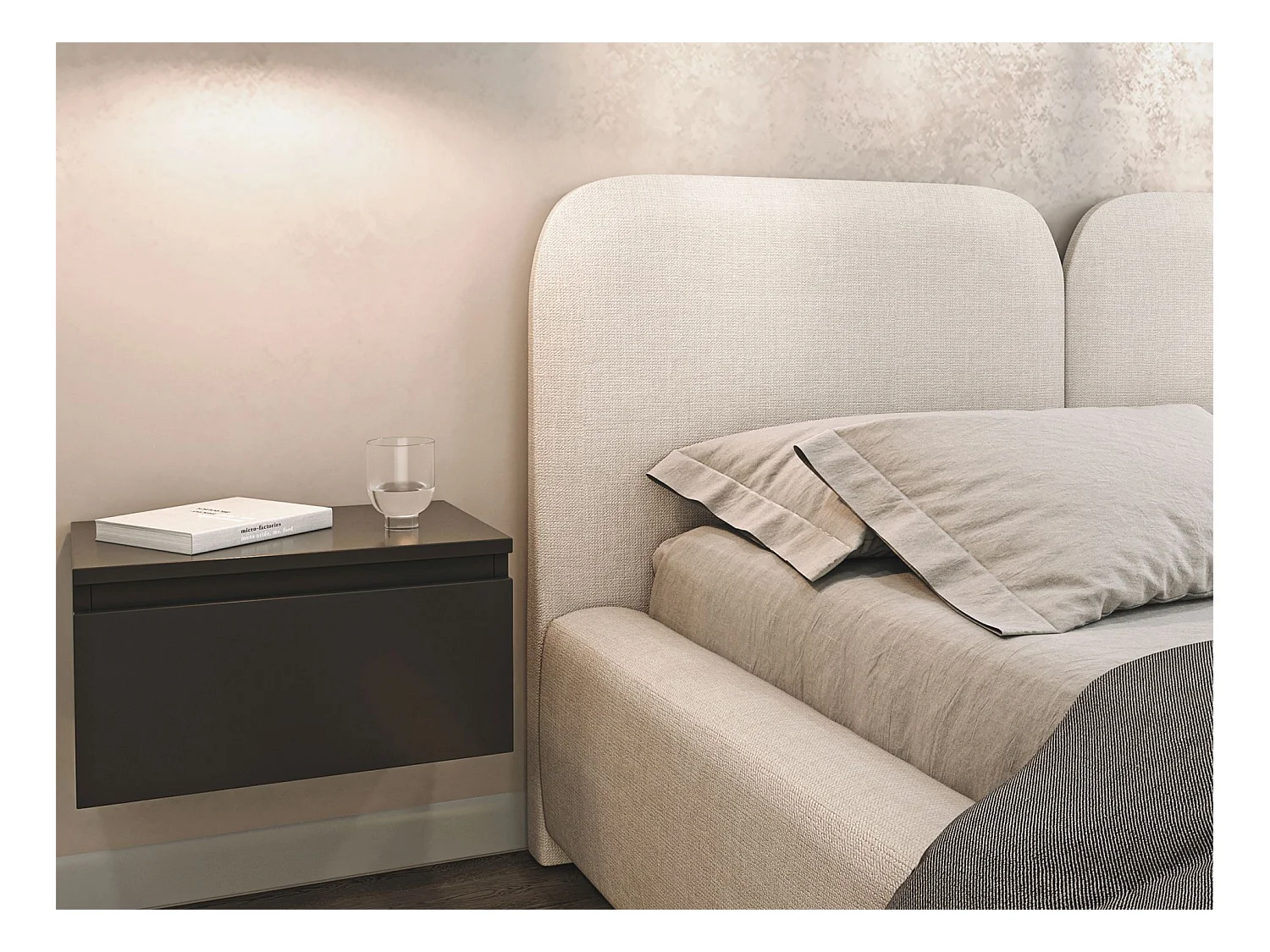 Lit tapissé 140×200 - chenille - crème - COMOVES