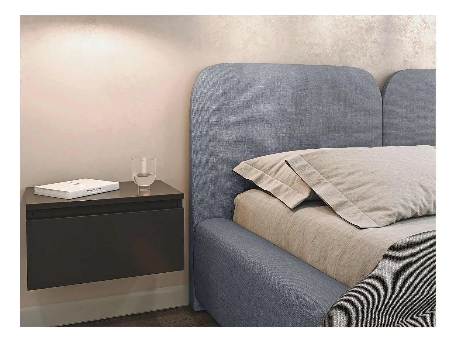 Lit tapissé avec LED 140×200 - chenille - gris - COMOVES