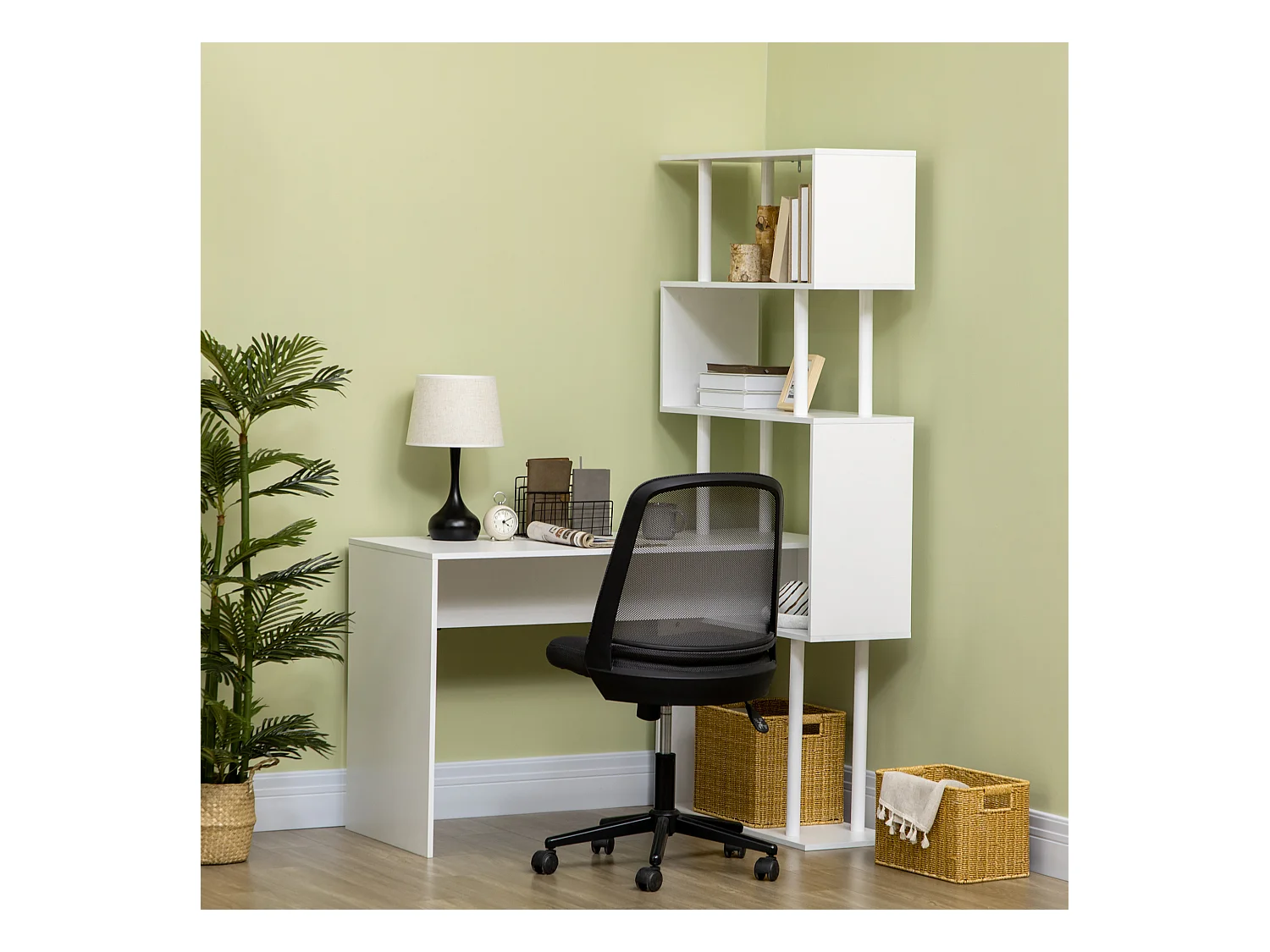 Scrivania angolare in truciolato con ripiano a 4 livelli bianca