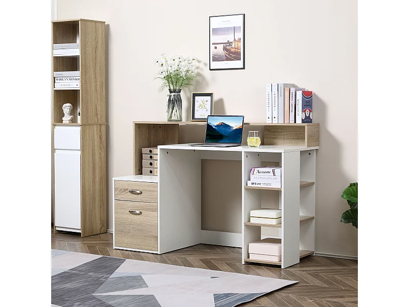 Scrivania per computer con ripiani in legno mdf multicolore