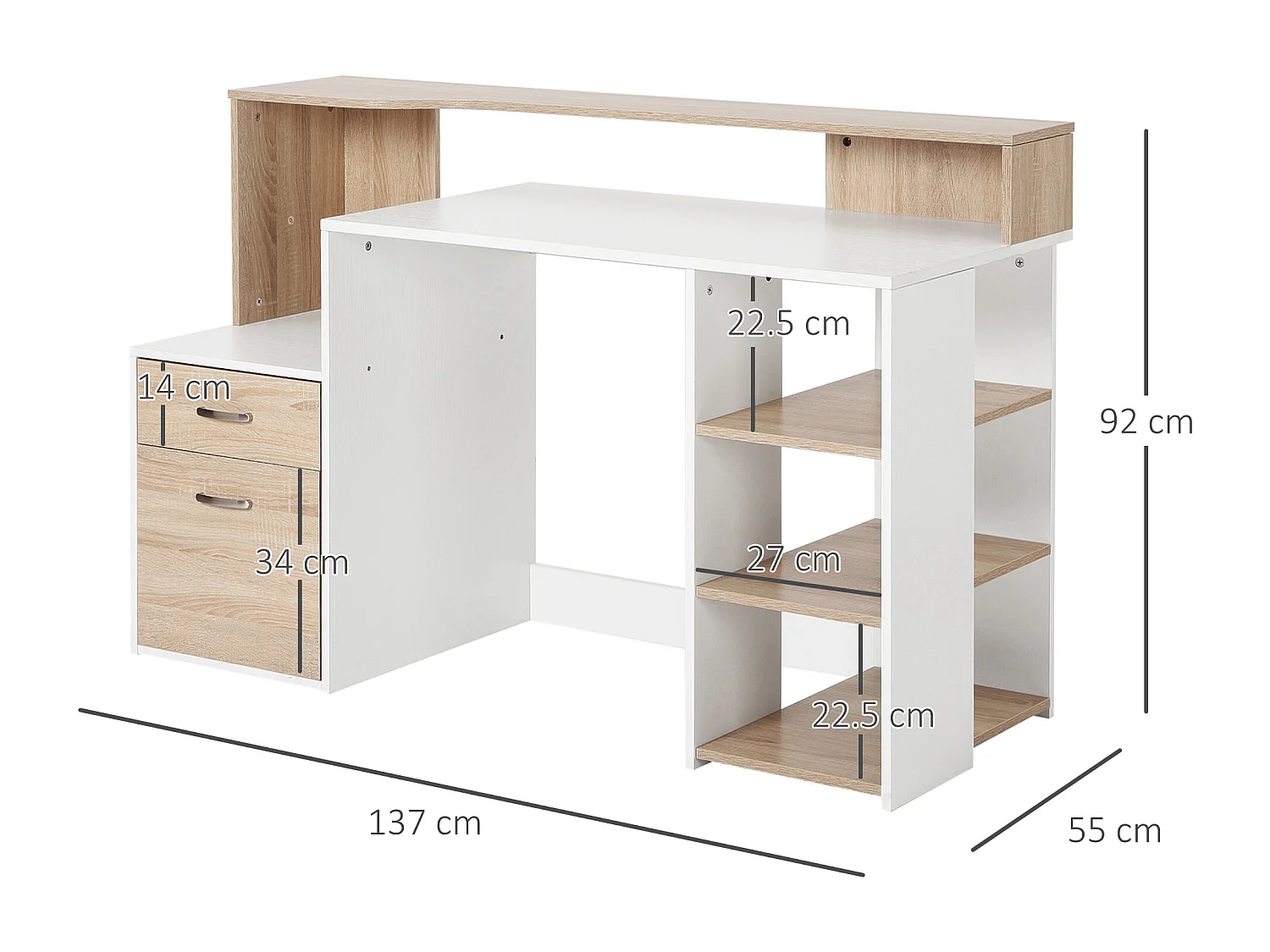 Scrivania per computer con ripiani in legno mdf multicolore