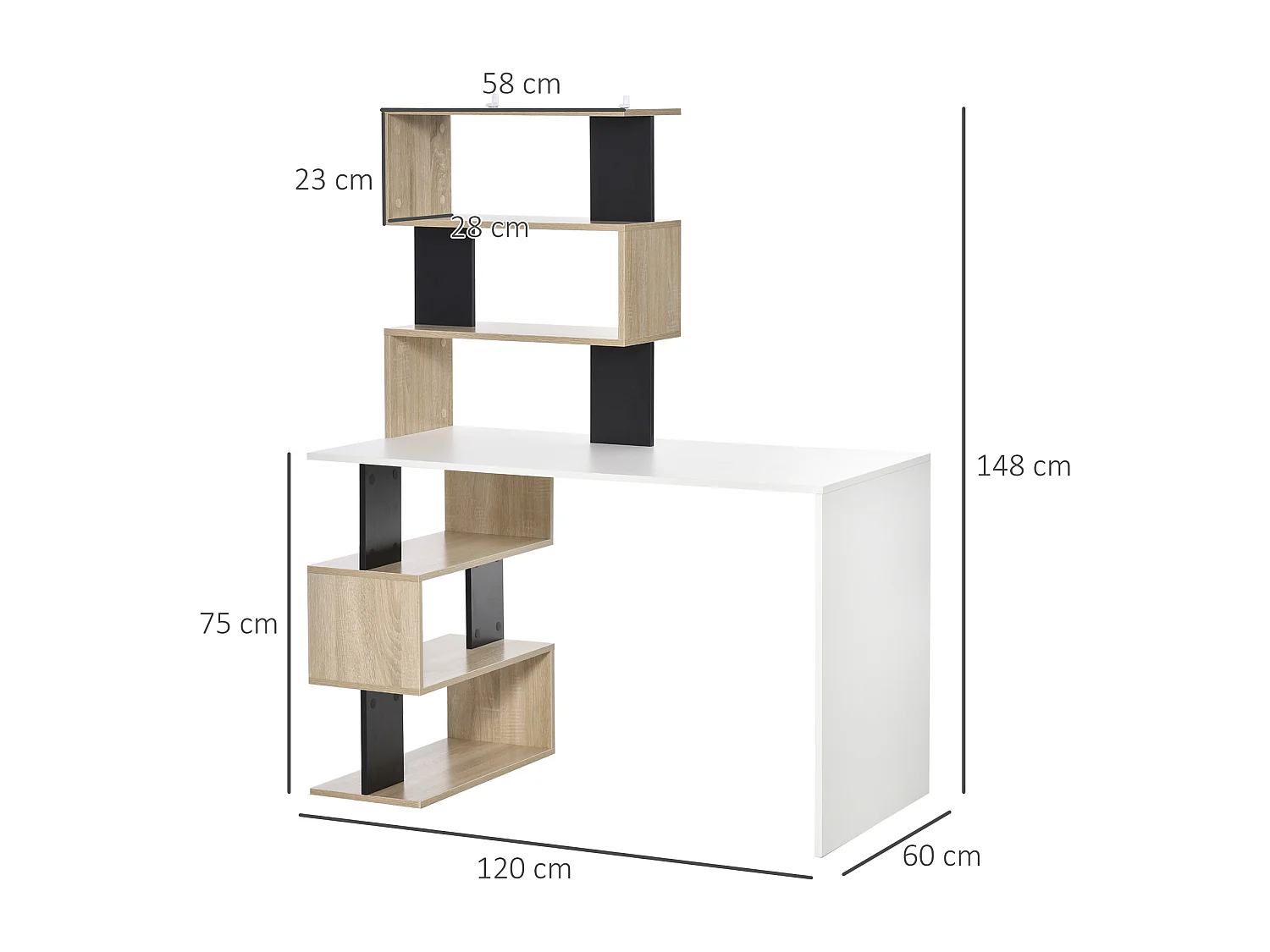 Scrivania con libreria per camera ufficio in legno multicolore