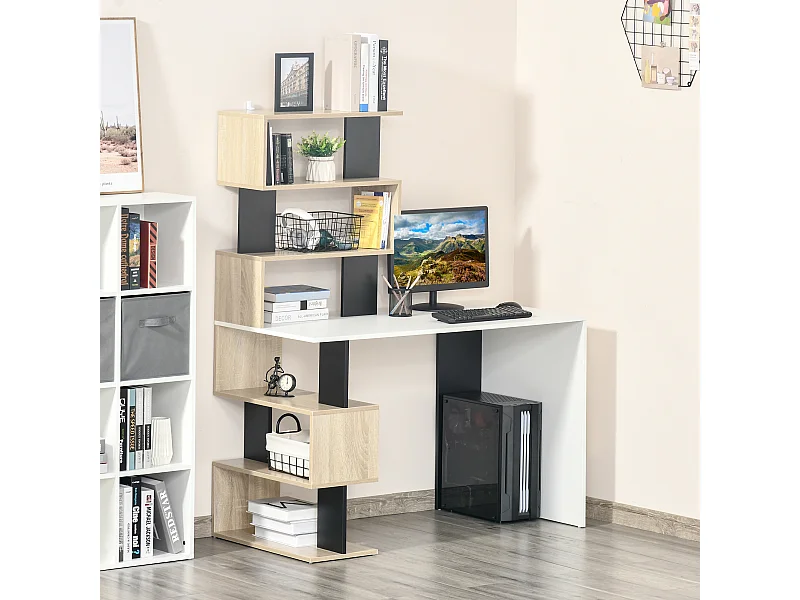 Scrivania con libreria per camera ufficio in legno multicolore