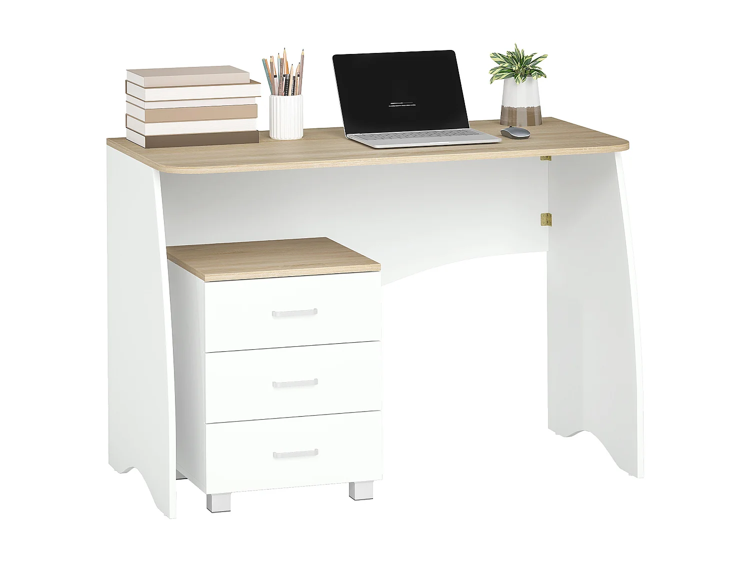 Scrivania con cassettiera moderna in legno per camera e ufficio