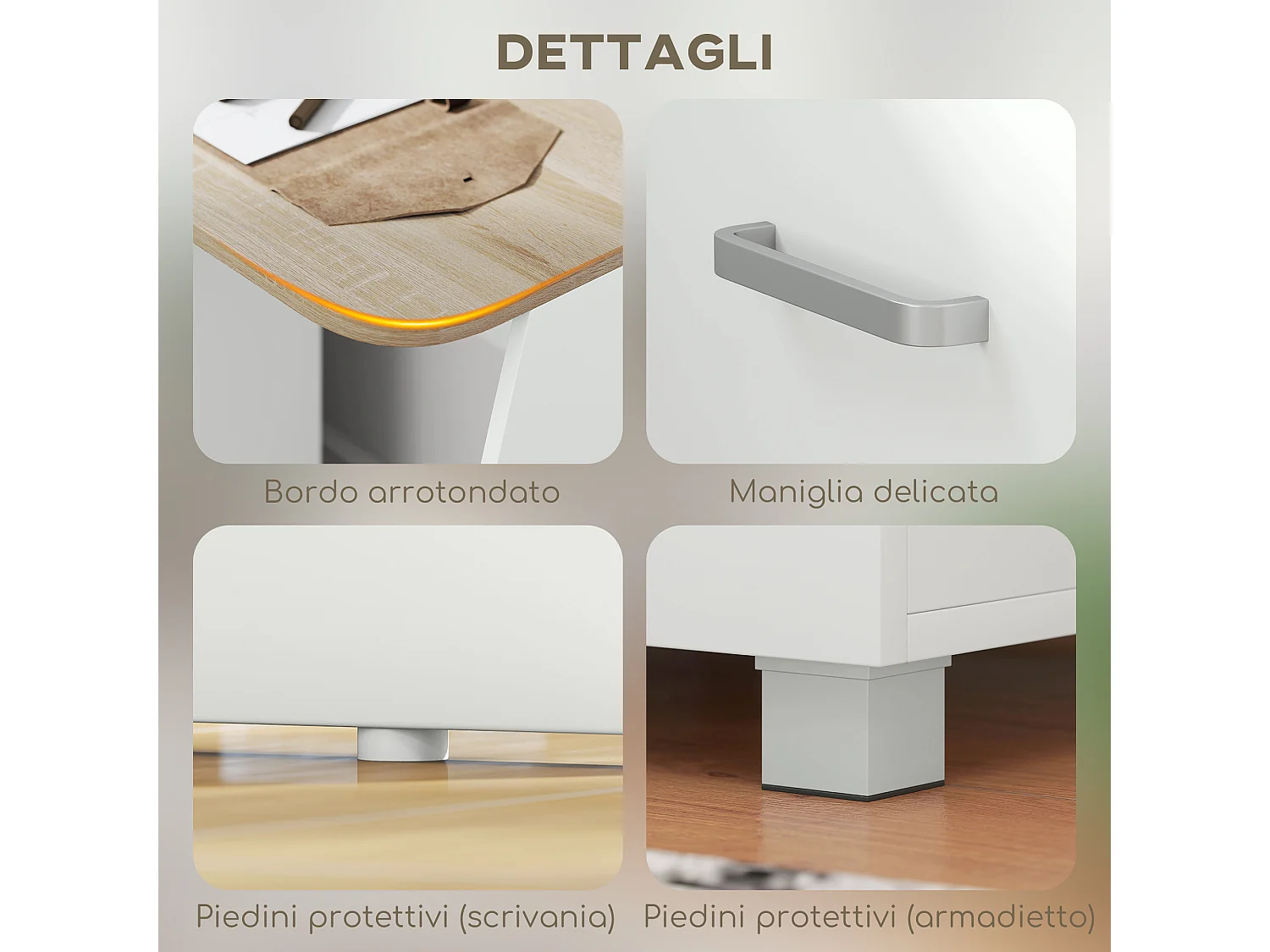 Scrivania con cassettiera moderna in legno per camera e ufficio