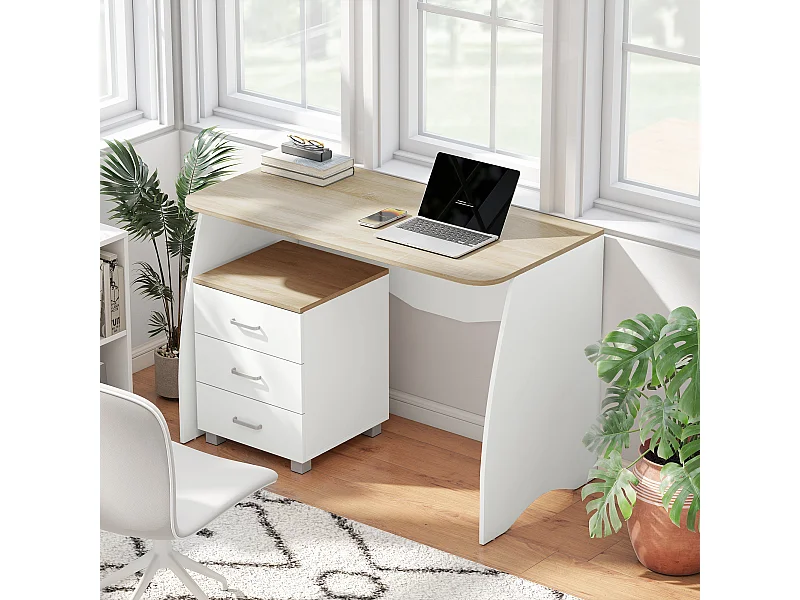 Scrivania con cassettiera moderna in legno per camera e ufficio