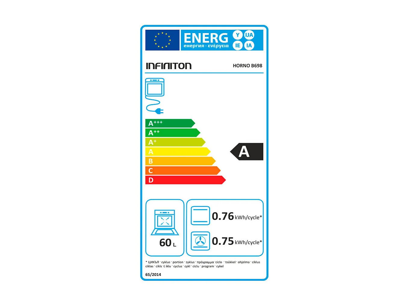 Horno Infiniton B698 3000W 60L 8 funciones A inox 59,5 cm