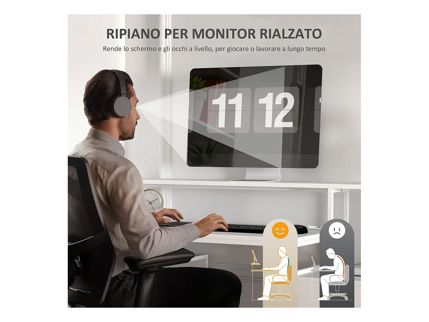 Scrivania Ufficio con 2 Tavoli 4 Ripiani 3 Cassetti e Supporto Monitor