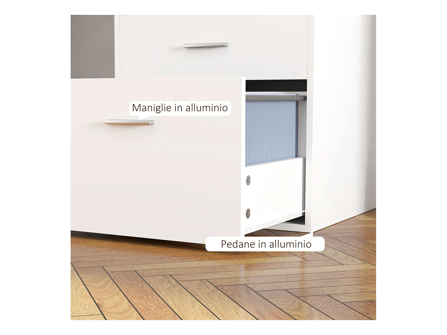 Scrivania Ufficio con 2 Tavoli 4 Ripiani 3 Cassetti e Supporto Monitor