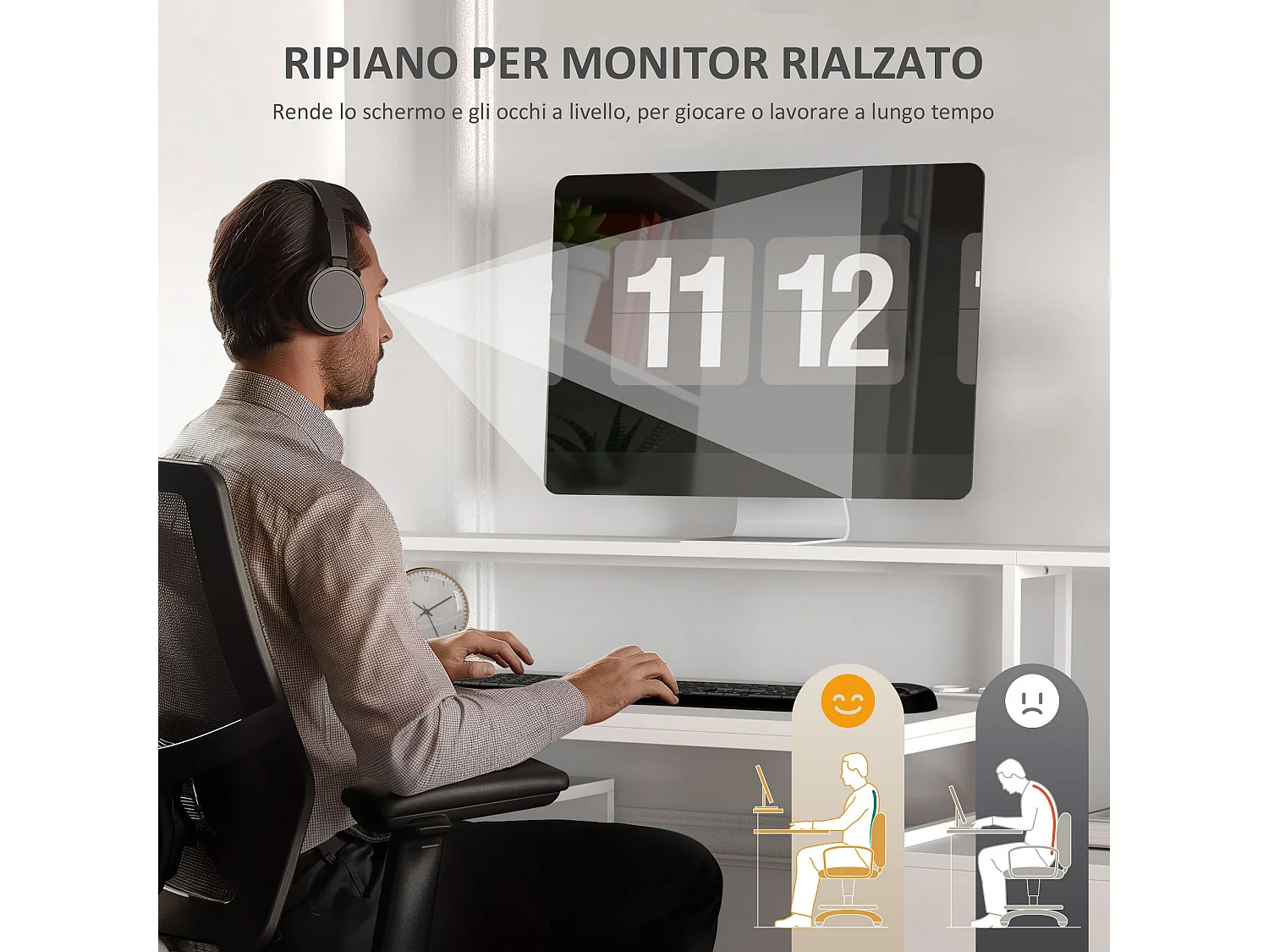 Scrivania Ufficio con 2 Tavoli 4 Ripiani 3 Cassetti e Supporto Monitor