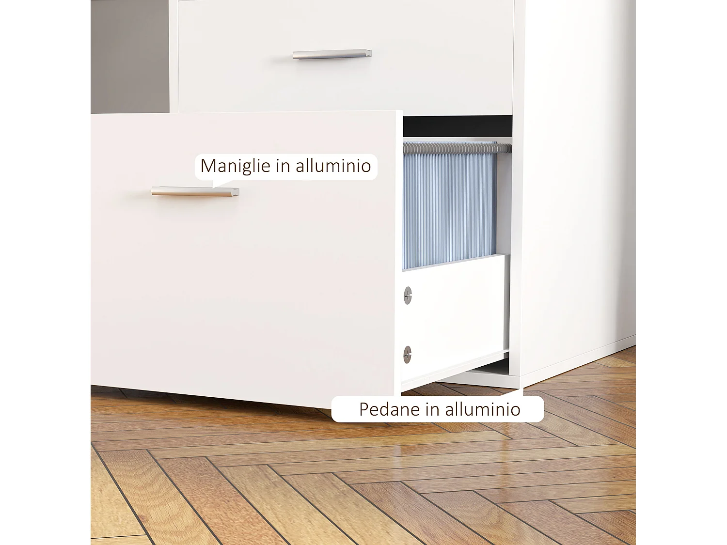 Scrivania Ufficio con 2 Tavoli 4 Ripiani 3 Cassetti e Supporto Monitor