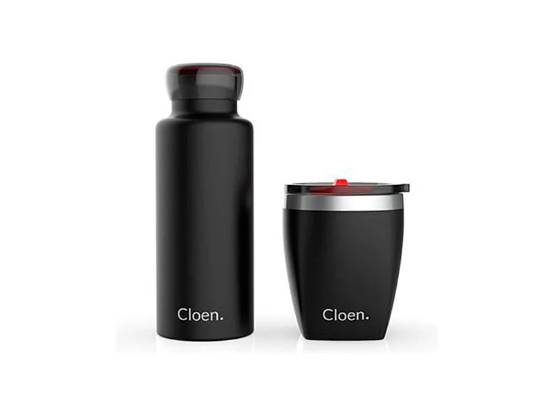Pack botella térmica+taza Cloen triple capa negro