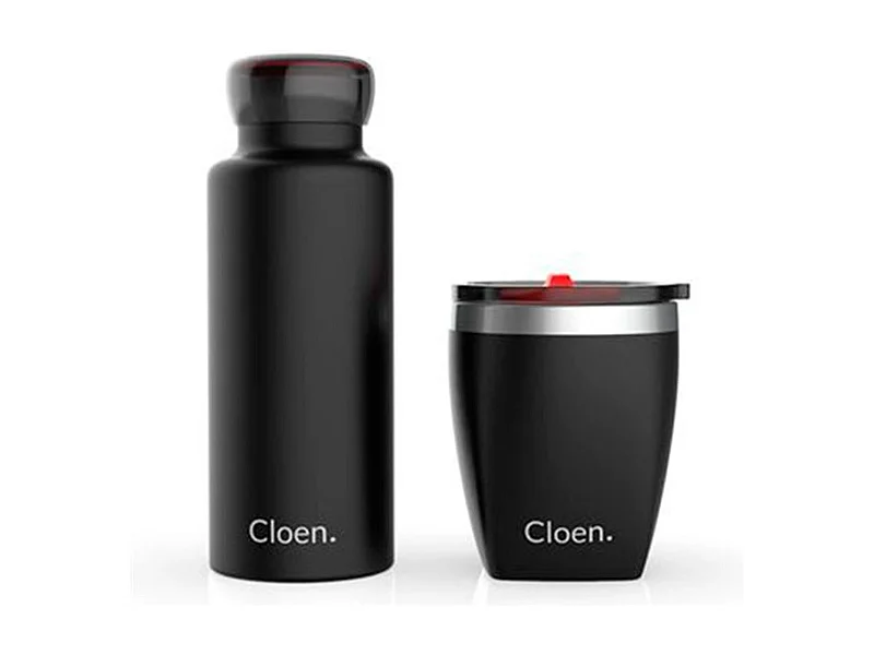 Pack botella térmica+taza Cloen triple capa negro