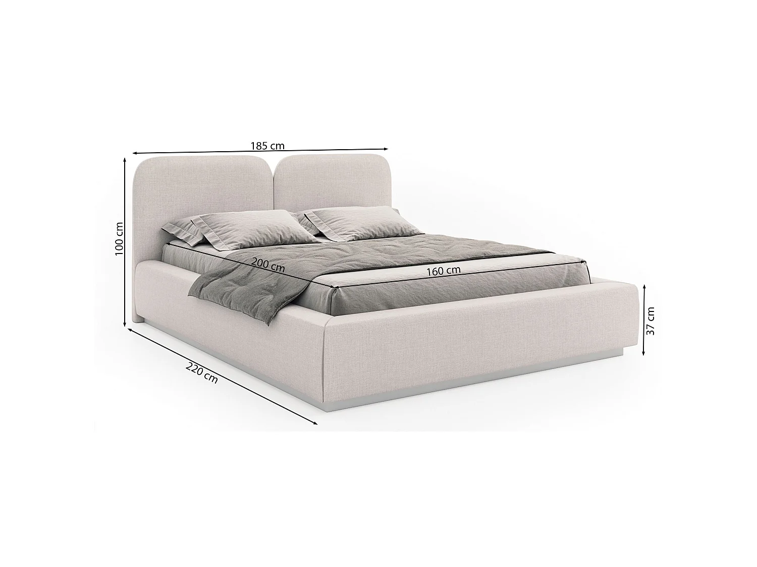 Lit tapissé avec LED 160×200 - chenille - beige foncé - COMOVES