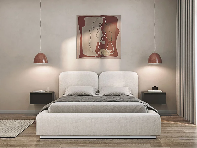Lit tapissé 160×200 - chenille - crème - COMOVES
