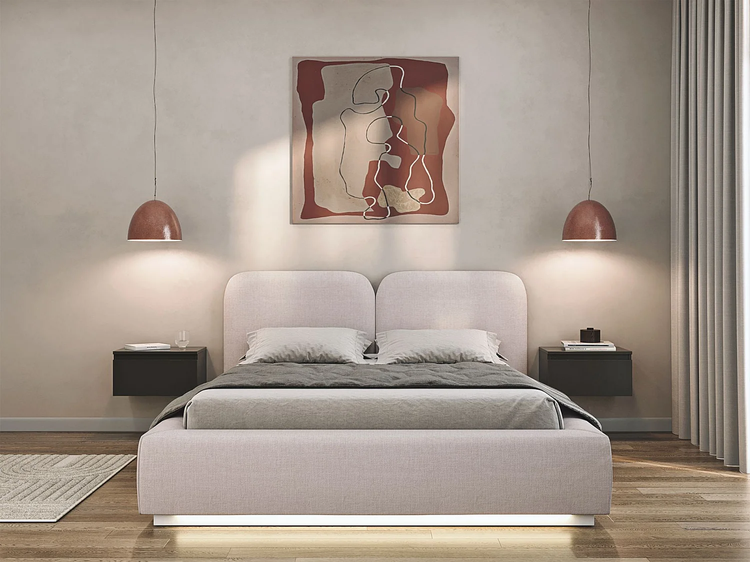 Polsterbett 180x200 mit Chenillebezug – LED – Hellbeige – COMOVES