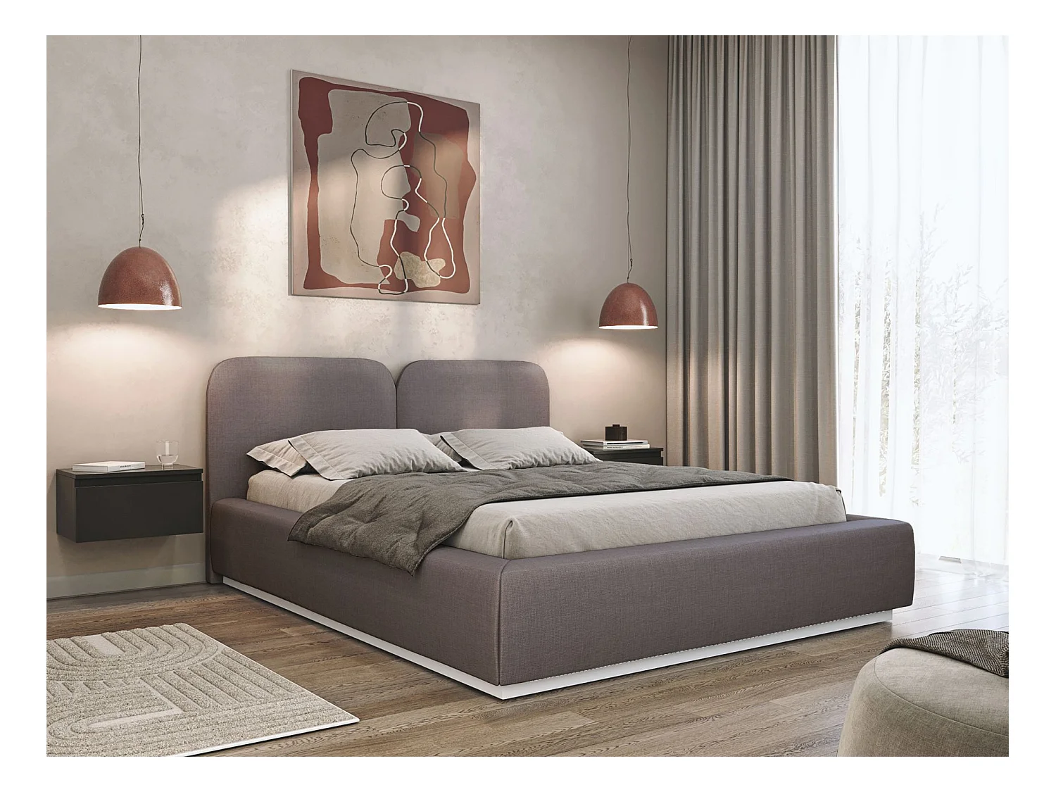 Lit tapissé 140×200 - chenille - brun - COMOVES