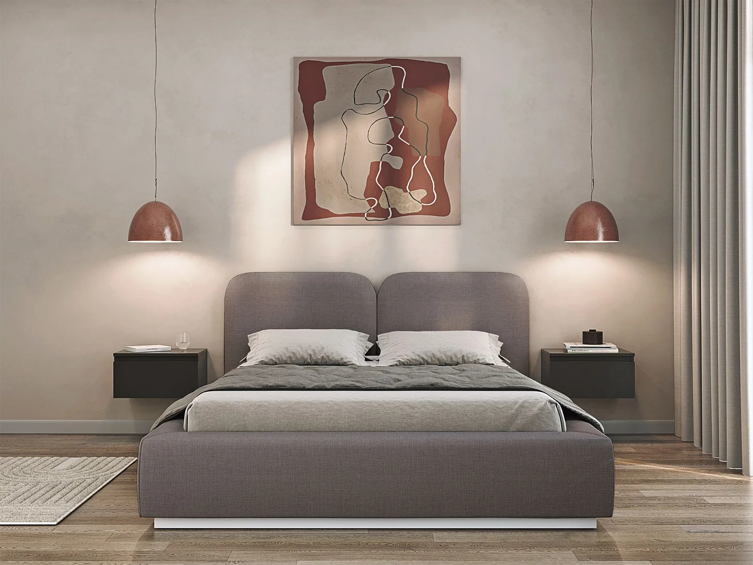 Lit tapissé 140×200 - chenille - brun - COMOVES