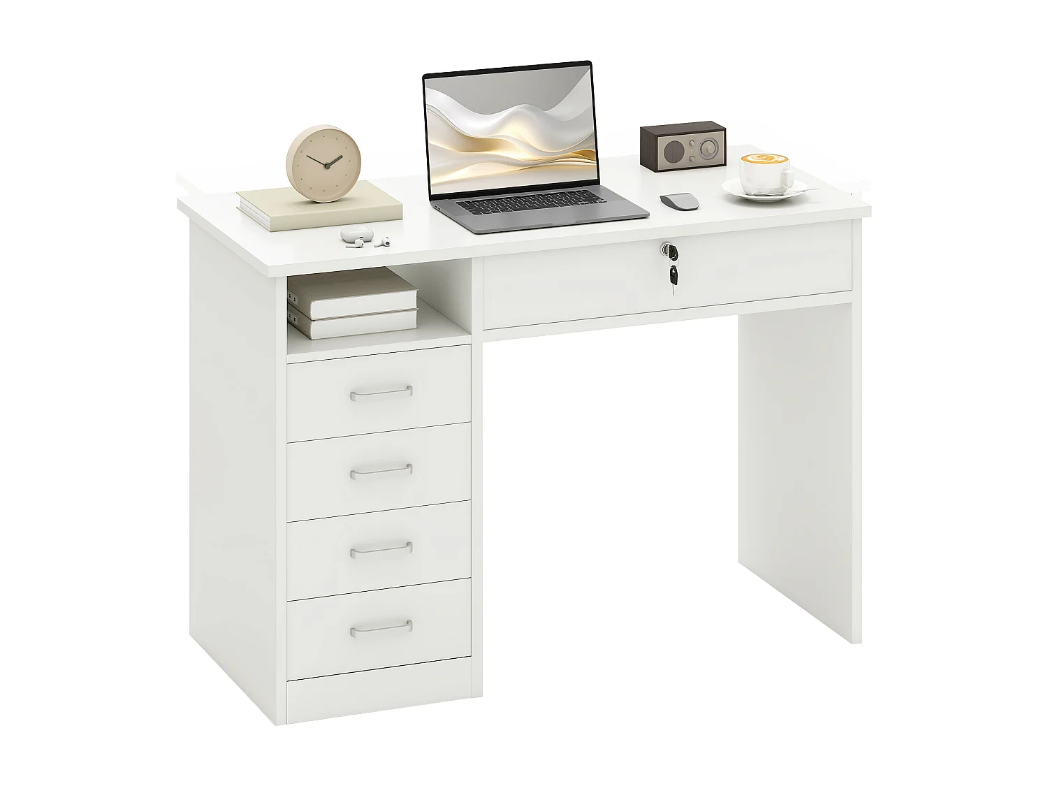 Scrivania per pc in legno con 2 cassetti 110x50x76cm bianco