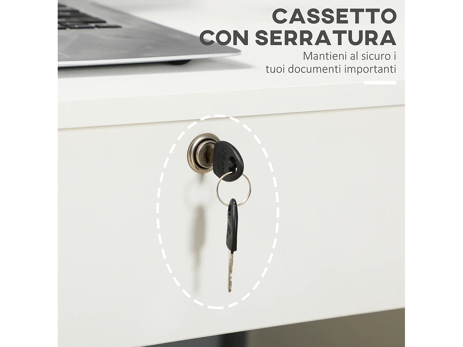 Scrivania per pc in legno con 2 cassetti 110x50x76cm bianco