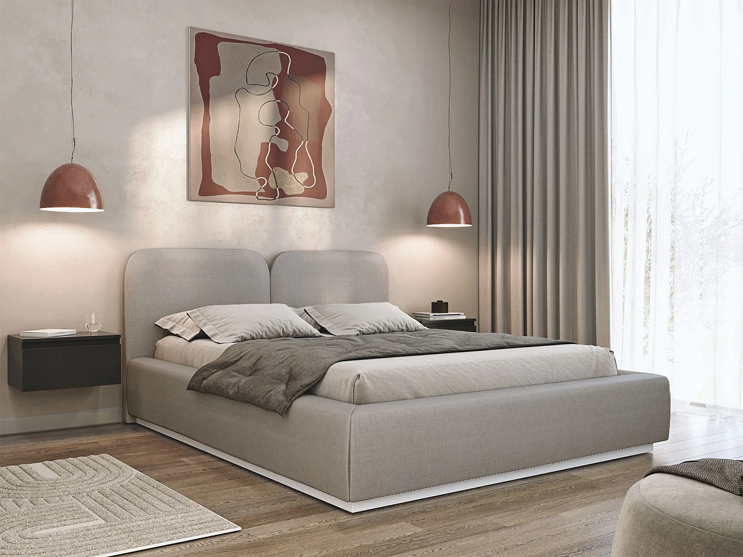 Lit tapissé 180×200 - chenille - beige foncé - COMOVES