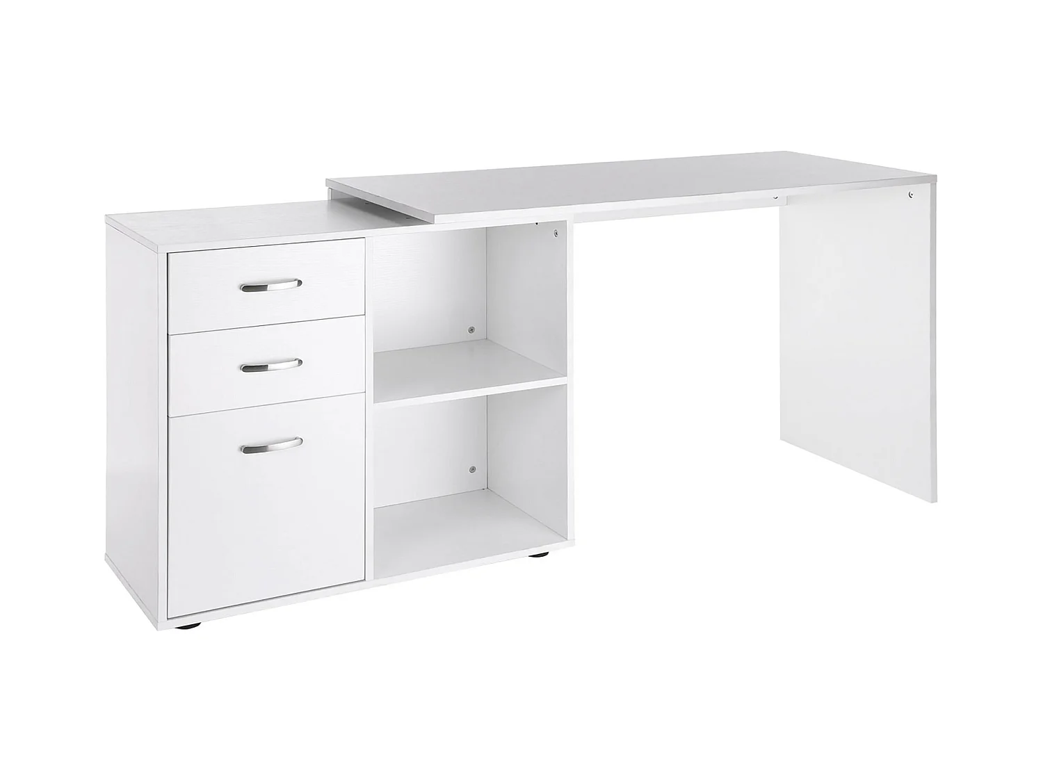 Scrivania angolare con cassettiera in mdf e metallo bianco