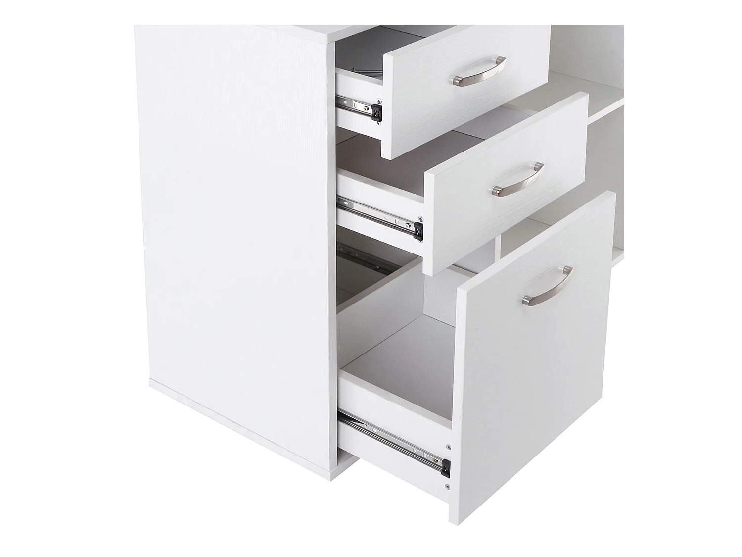 Scrivania angolare con cassettiera in mdf e metallo bianco