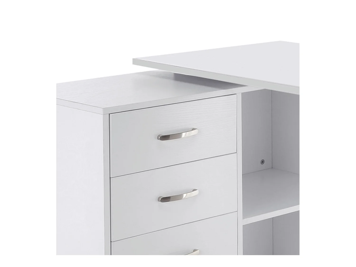 Scrivania angolare con cassettiera in mdf e metallo bianco