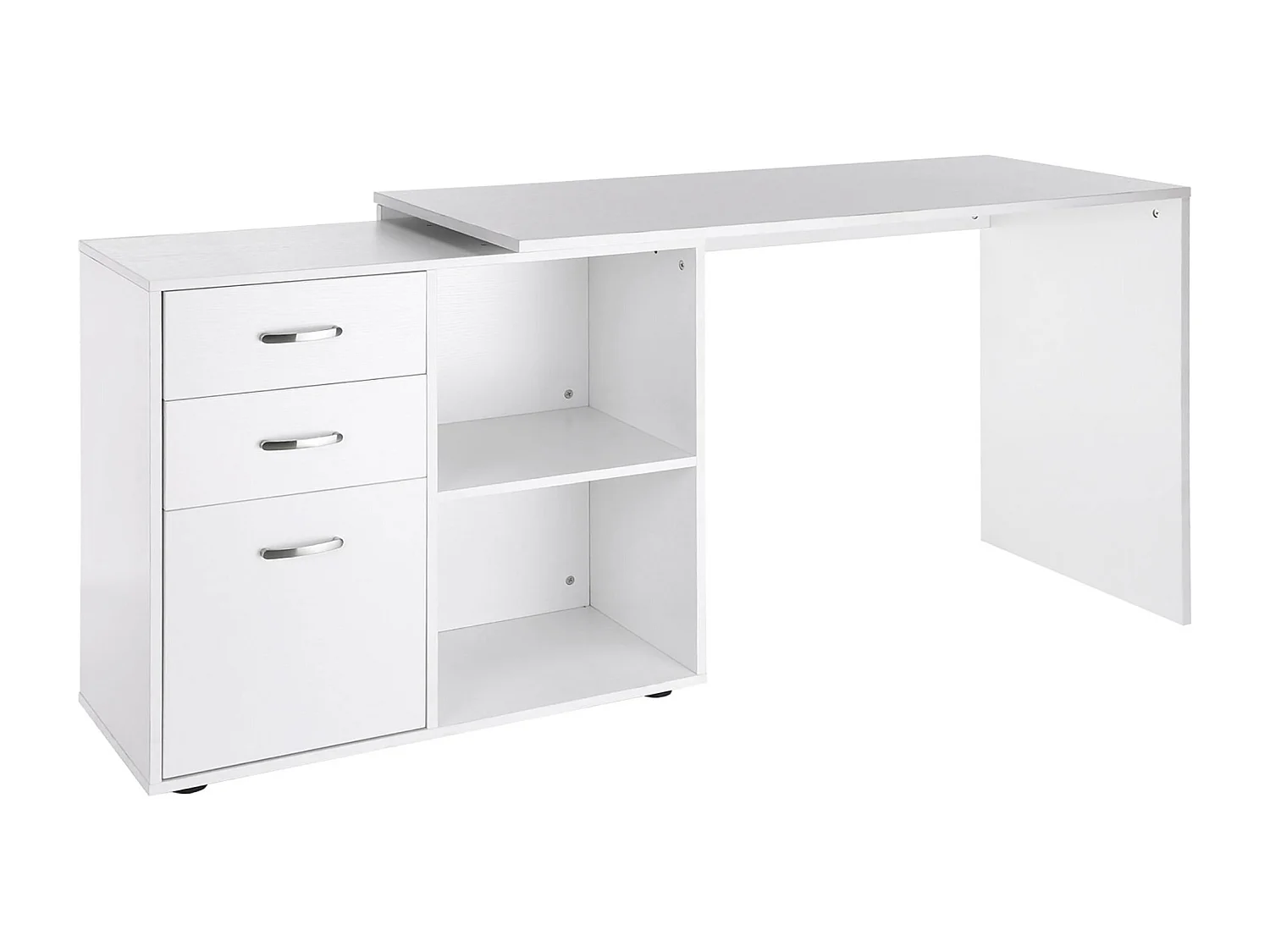 Scrivania angolare con cassettiera in mdf e metallo bianco