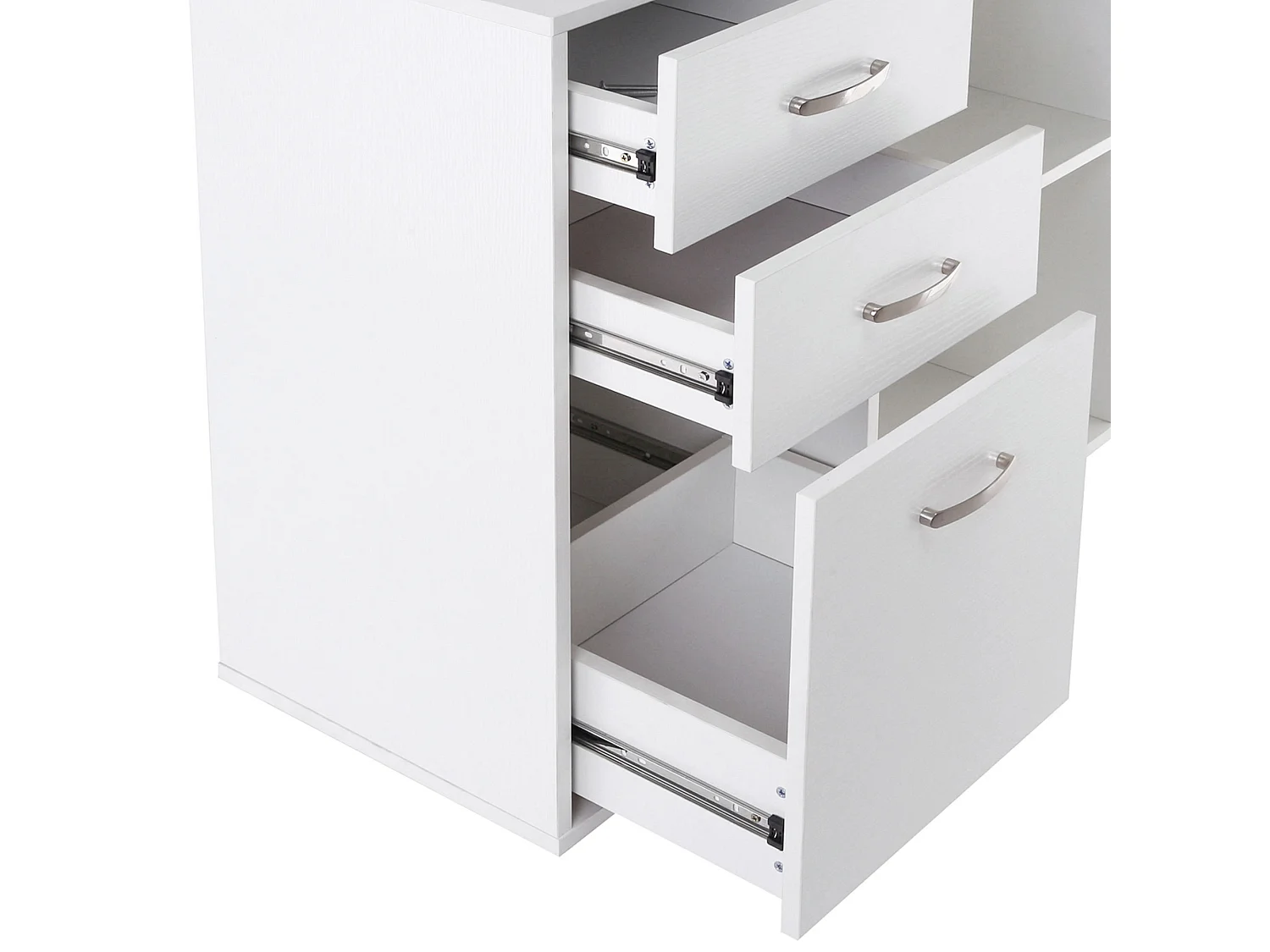 Scrivania angolare con cassettiera in mdf e metallo bianco