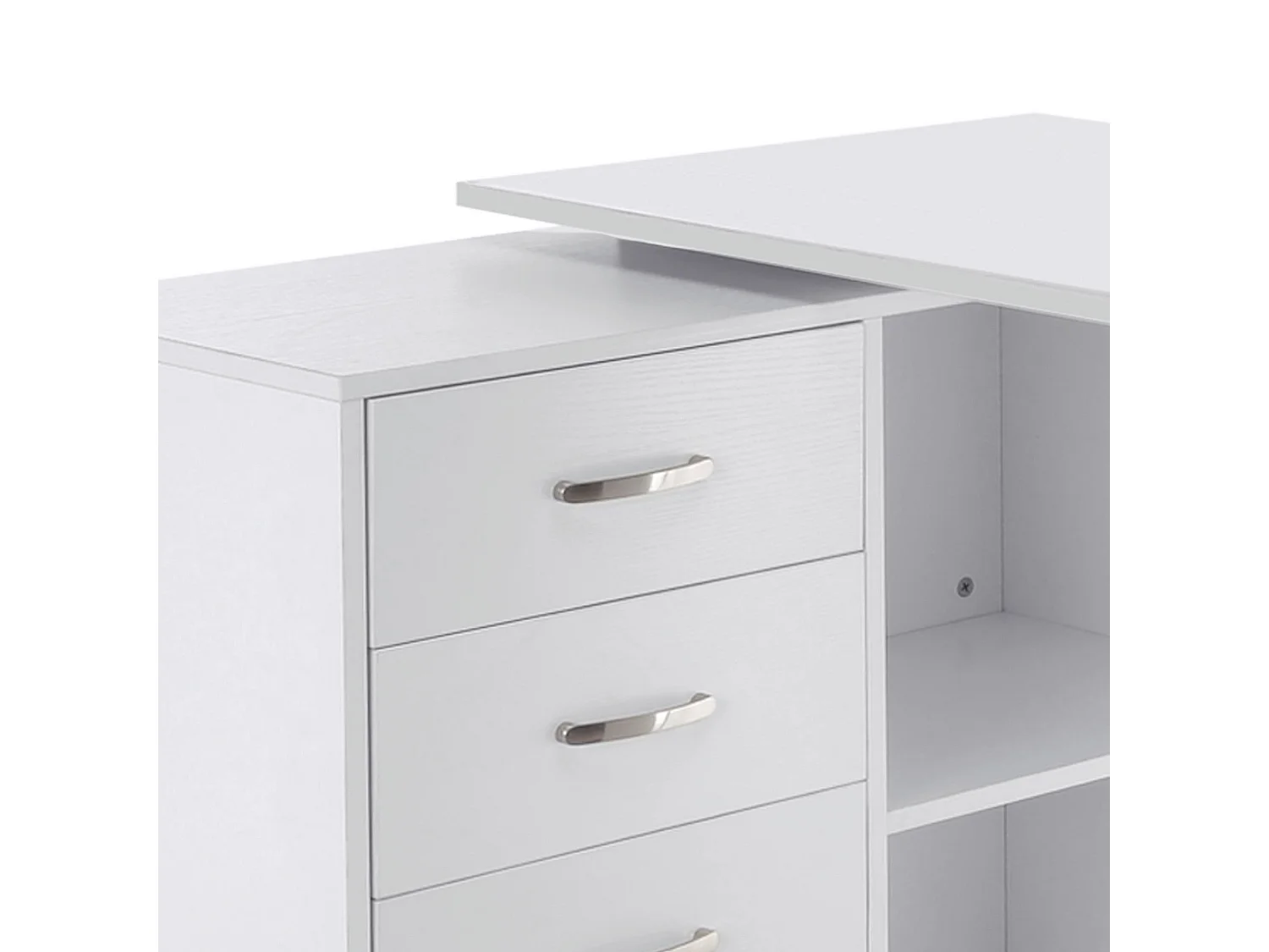 Scrivania angolare con cassettiera in mdf e metallo bianco