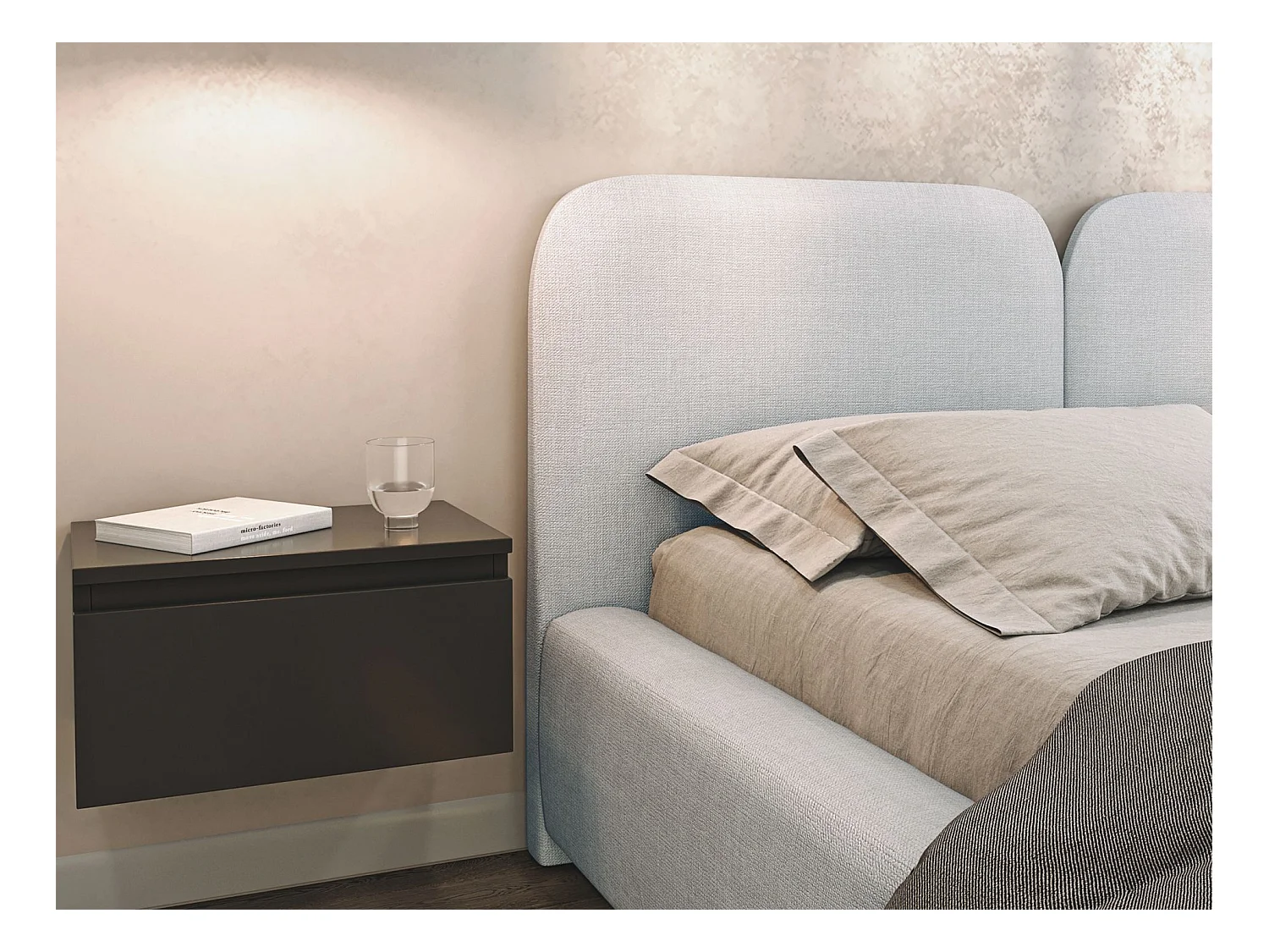 Lit tapissé 140×200 - chenille - gris clair - COMOVES