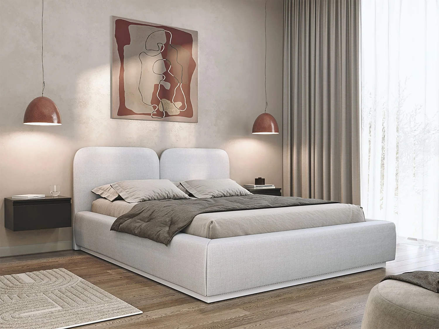 Lit tapissé 140×200 - chenille - gris clair - COMOVES