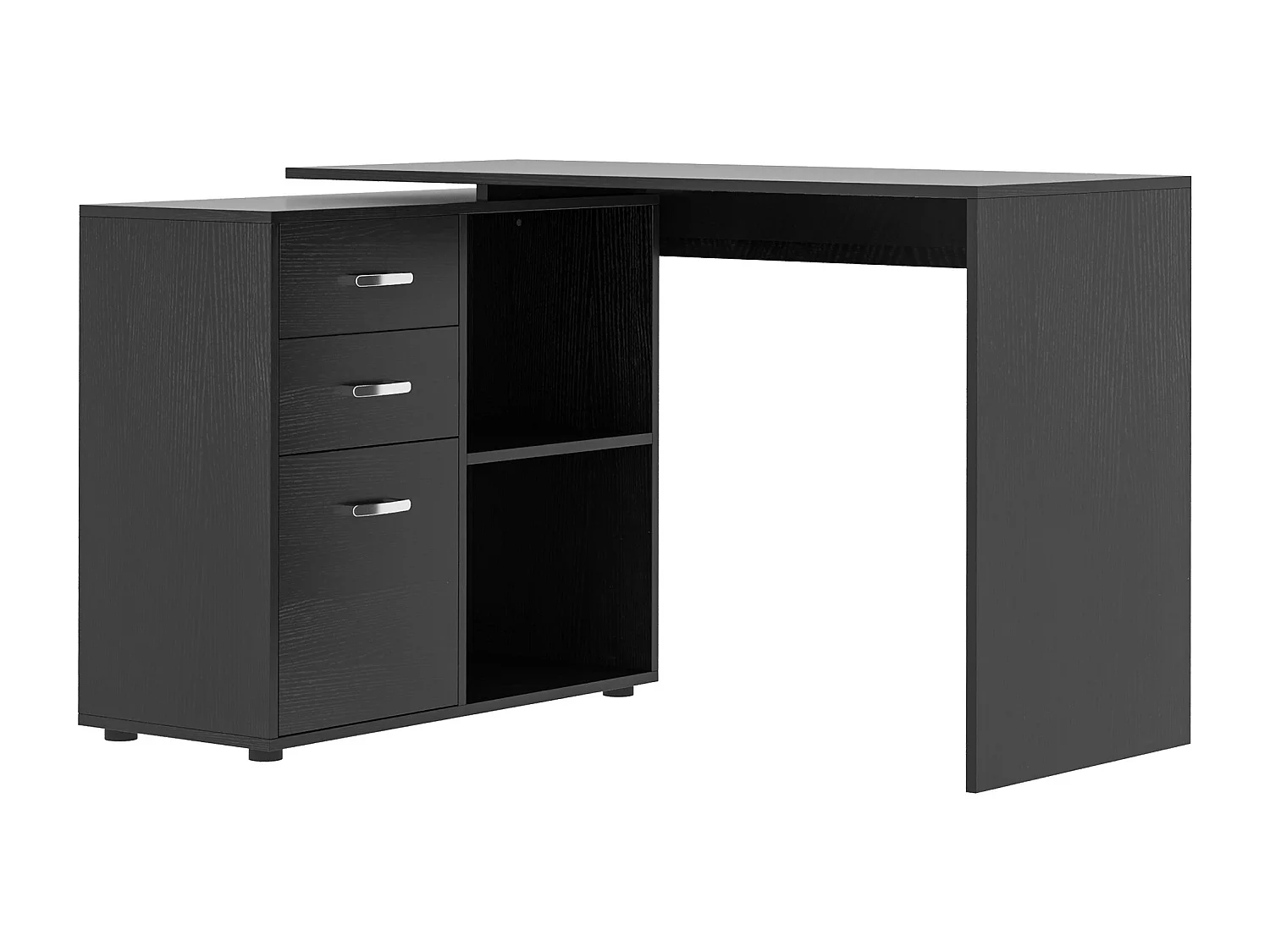 Scrivania angolare forma a l per pc con 2 cassetti e ripiani aperti